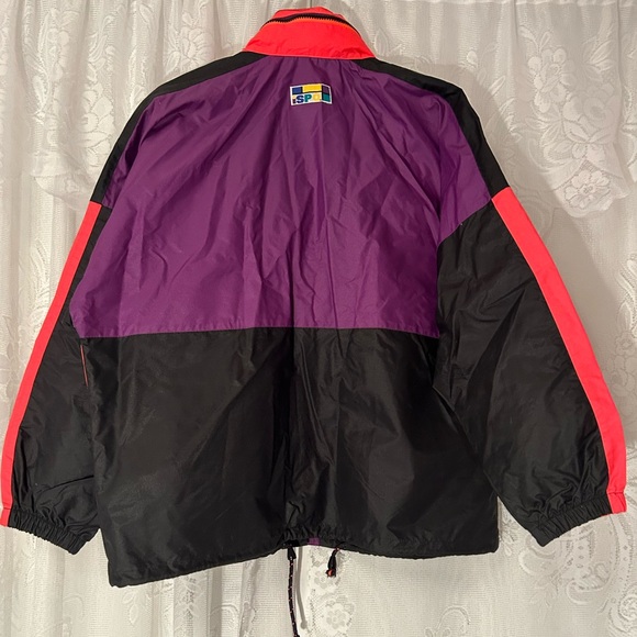Vintage 1980s ISPO Colorblock Windbreaker Neon Pink Purple Black G/L - Picture 2 of 7